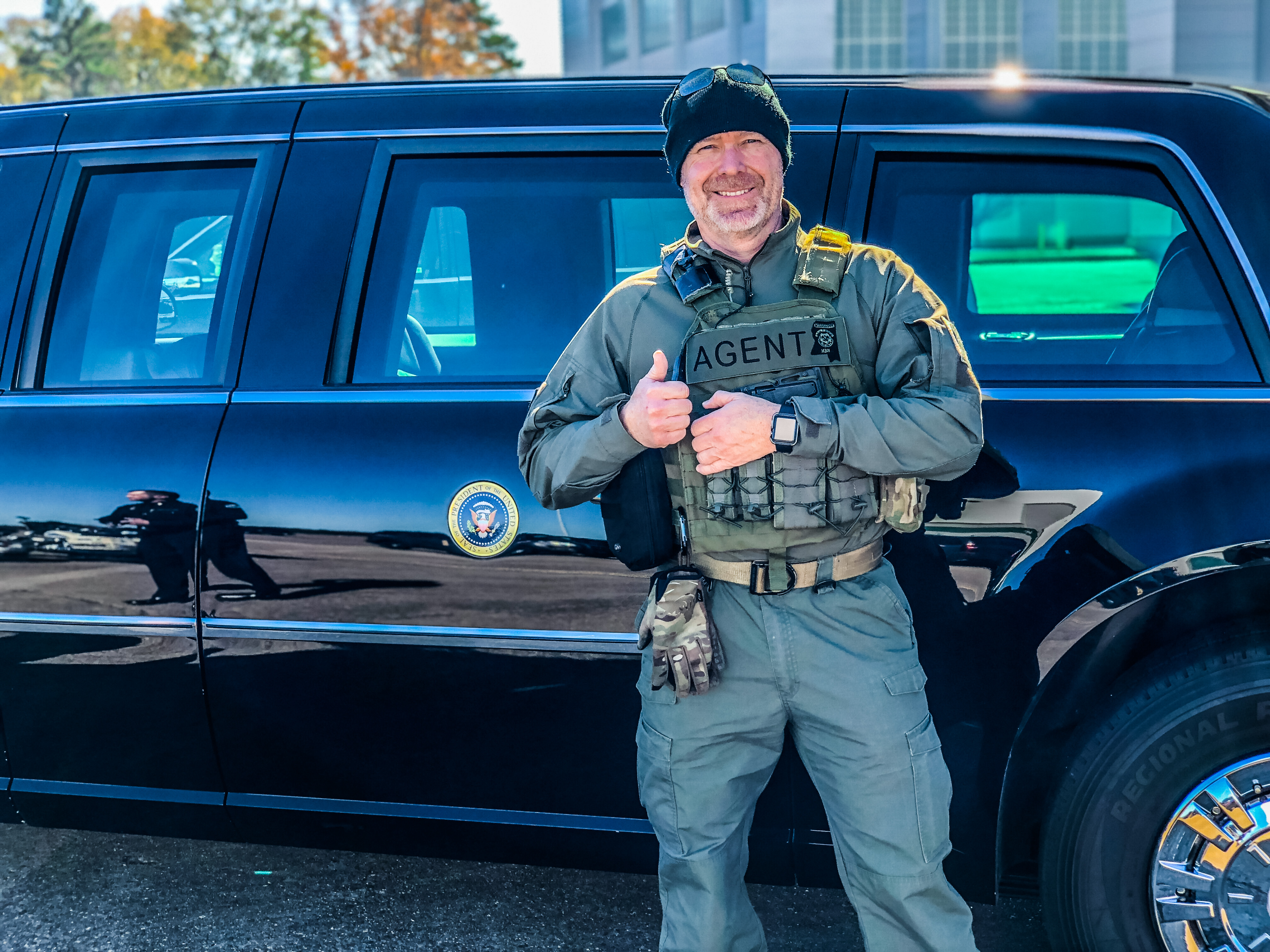 Dr. Andy Anderson with "The Beast" during a presidential visit to Mississippi